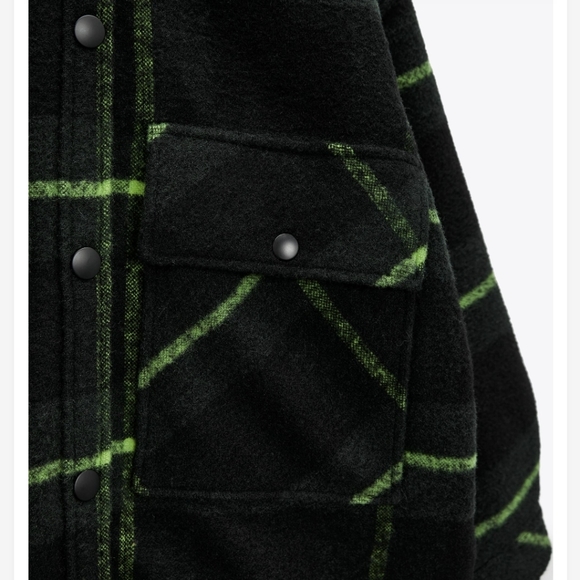 ZARA GREEN PLAID PADDED OVERSHIRT QUILTED BUTTON FRONT JACKET WOMENS - Picture 4 of 6